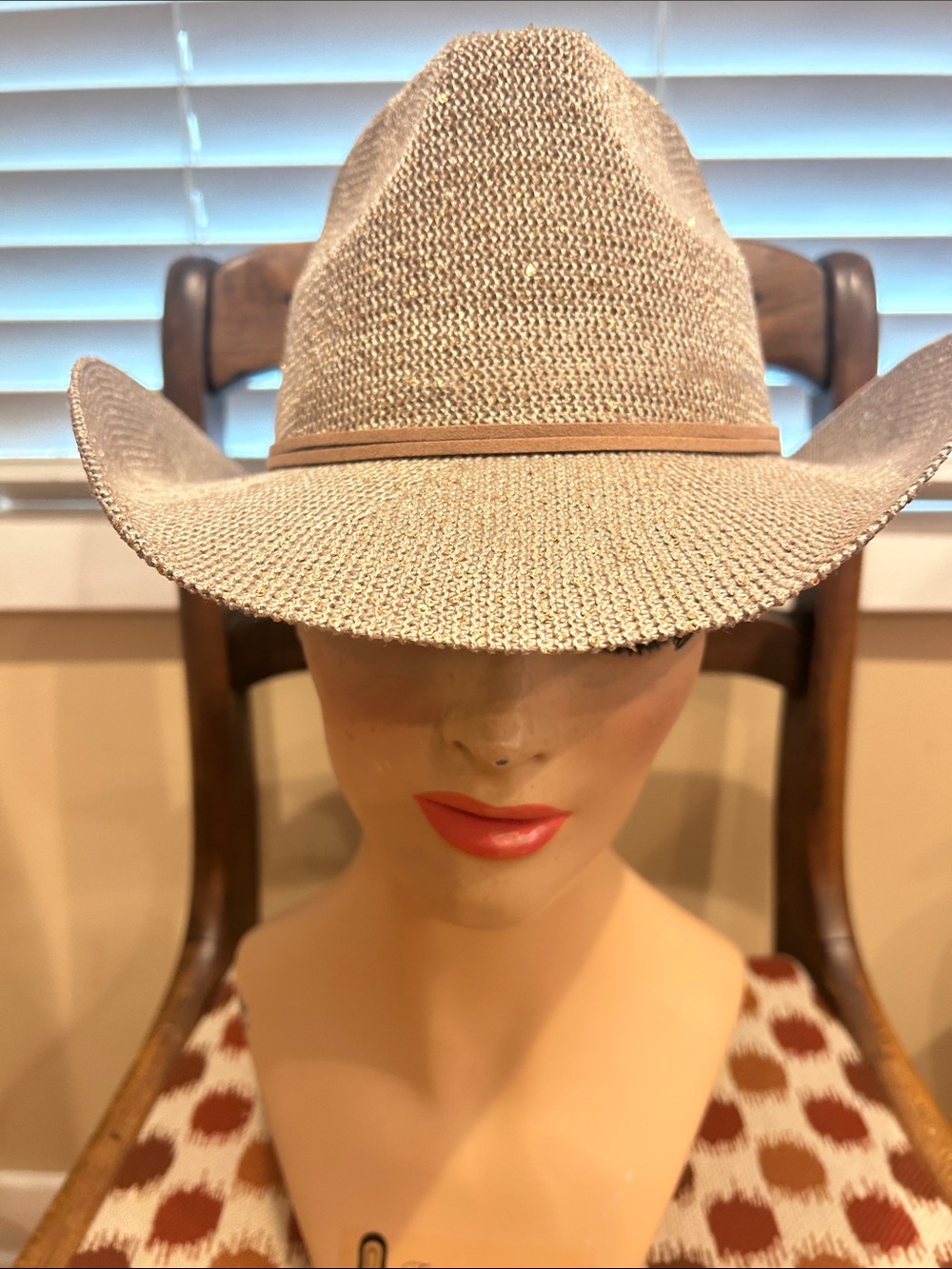 Anthropologie Beige Straw Cowboy Hat with Tan Band